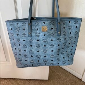 MCM Light Blue Monogram Tote